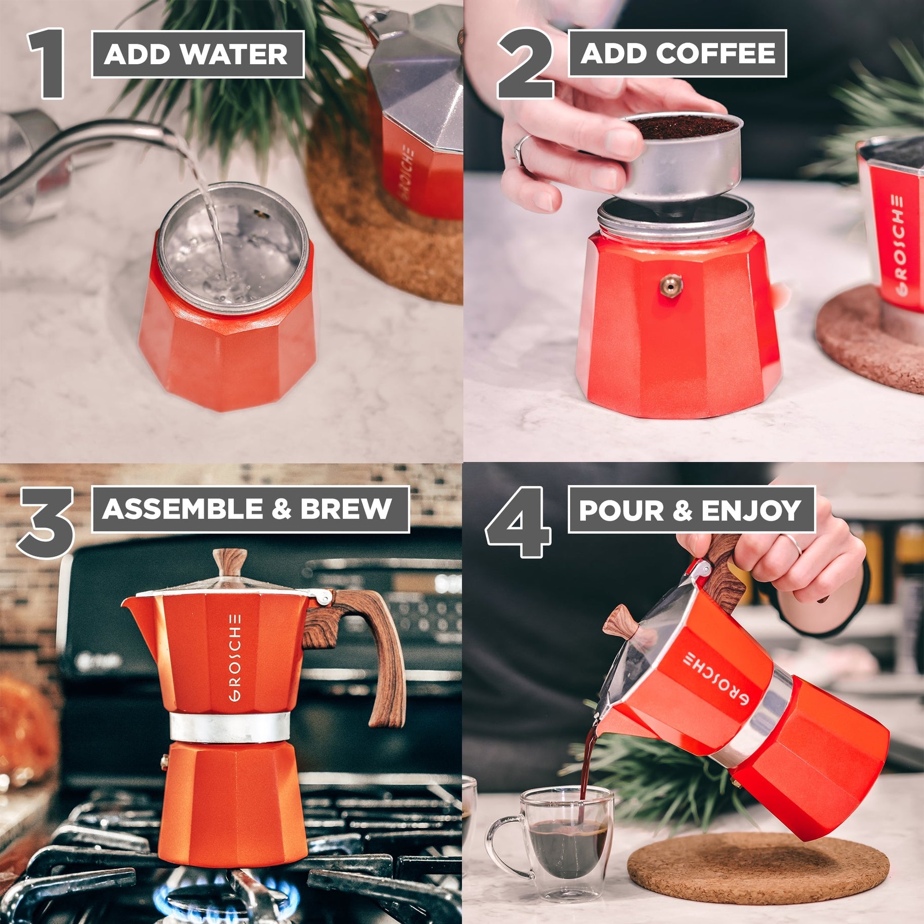 Stovetop Espresso Maker 6 Cup - Red